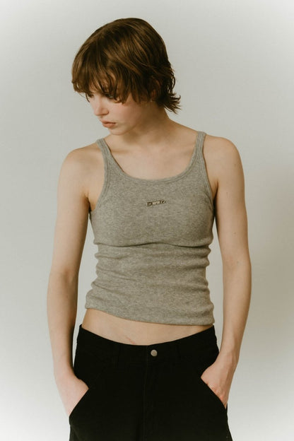cap in rib tank top/gray,lime - KNUTH MARF