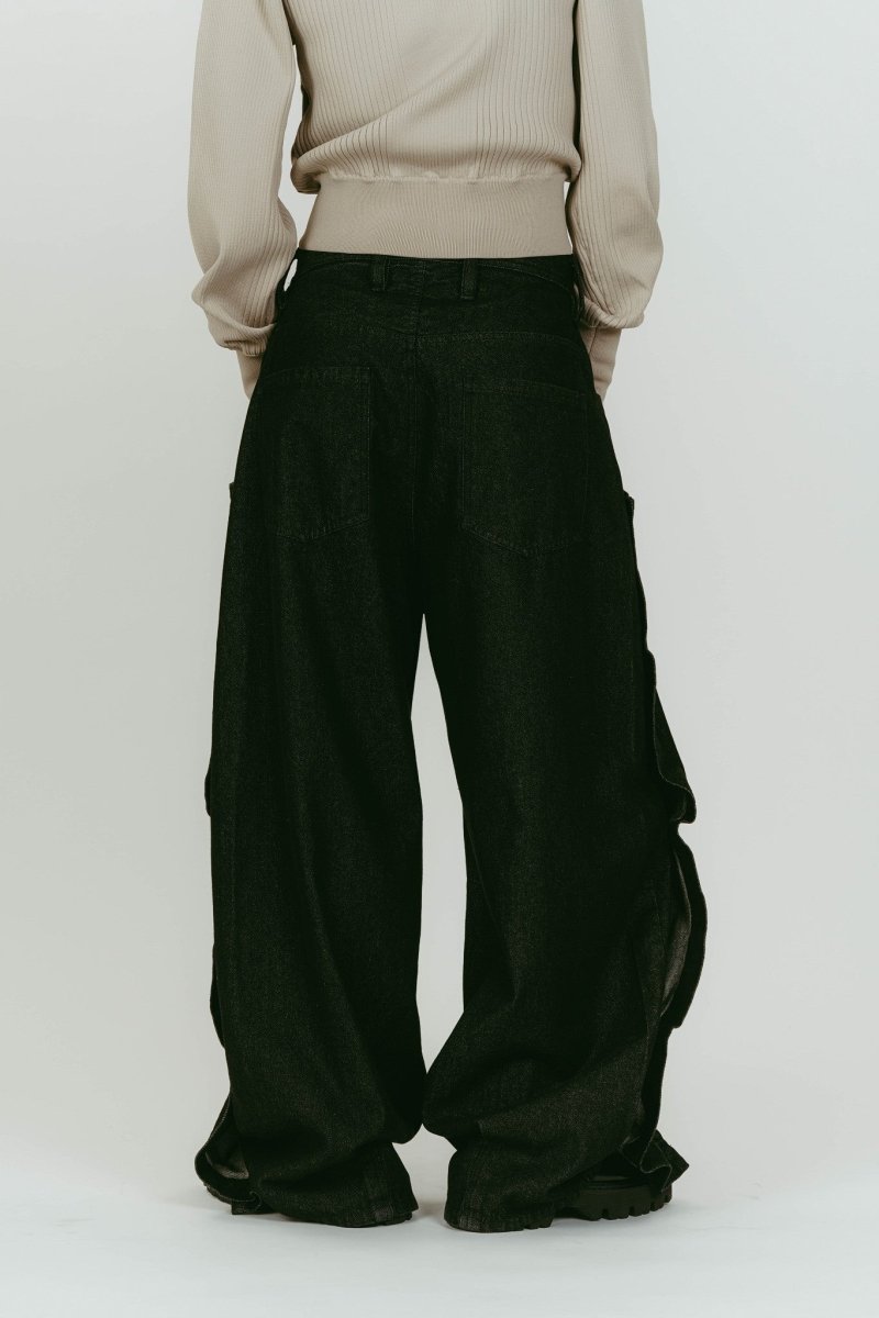 cling drape denim pants(unisex)/black - KNUTH MARF
