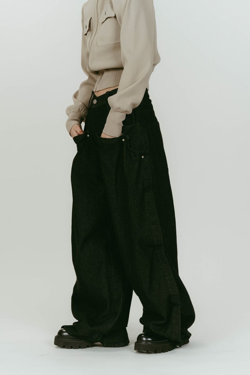 cling drape denim pants(unisex)/black - KNUTH MARF