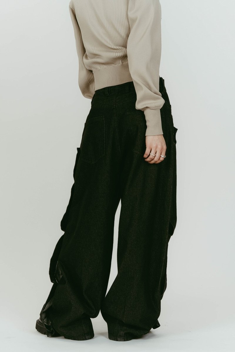 cling drape denim pants(unisex)/black - KNUTH MARF