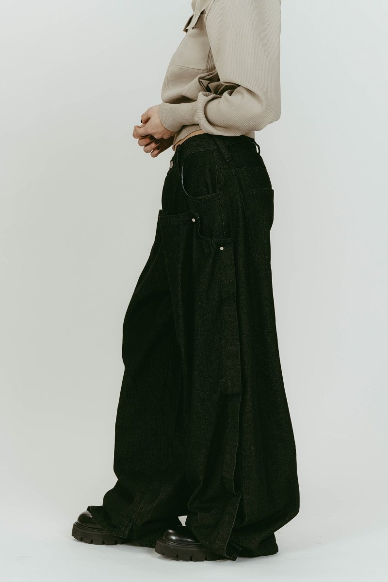 cling drape denim pants(unisex)/black - KNUTH MARF