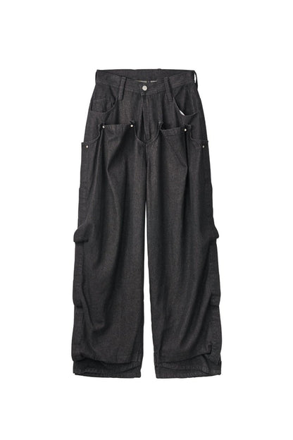 cling drape denim pants(unisex)/black - KNUTH MARF