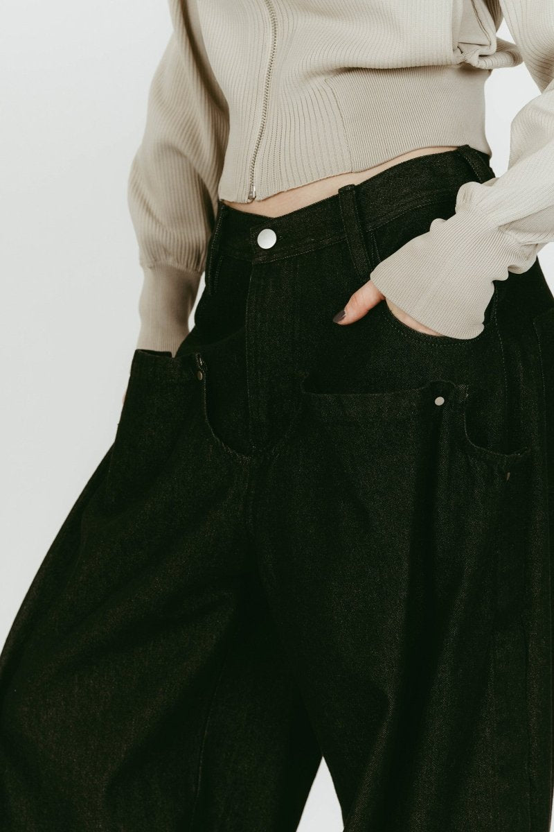 cling drape denim pants(unisex)/black - KNUTH MARF