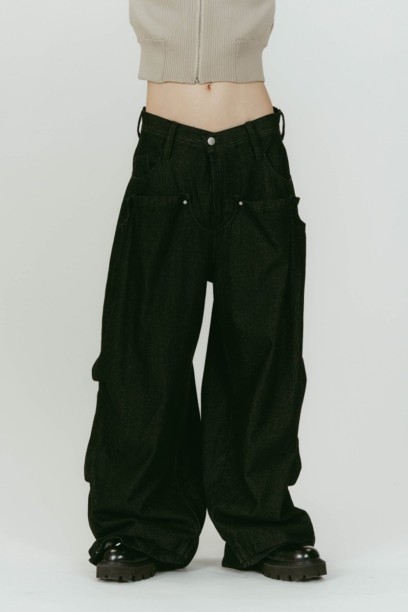 cling drape denim pants(unisex)/black - KNUTH MARF