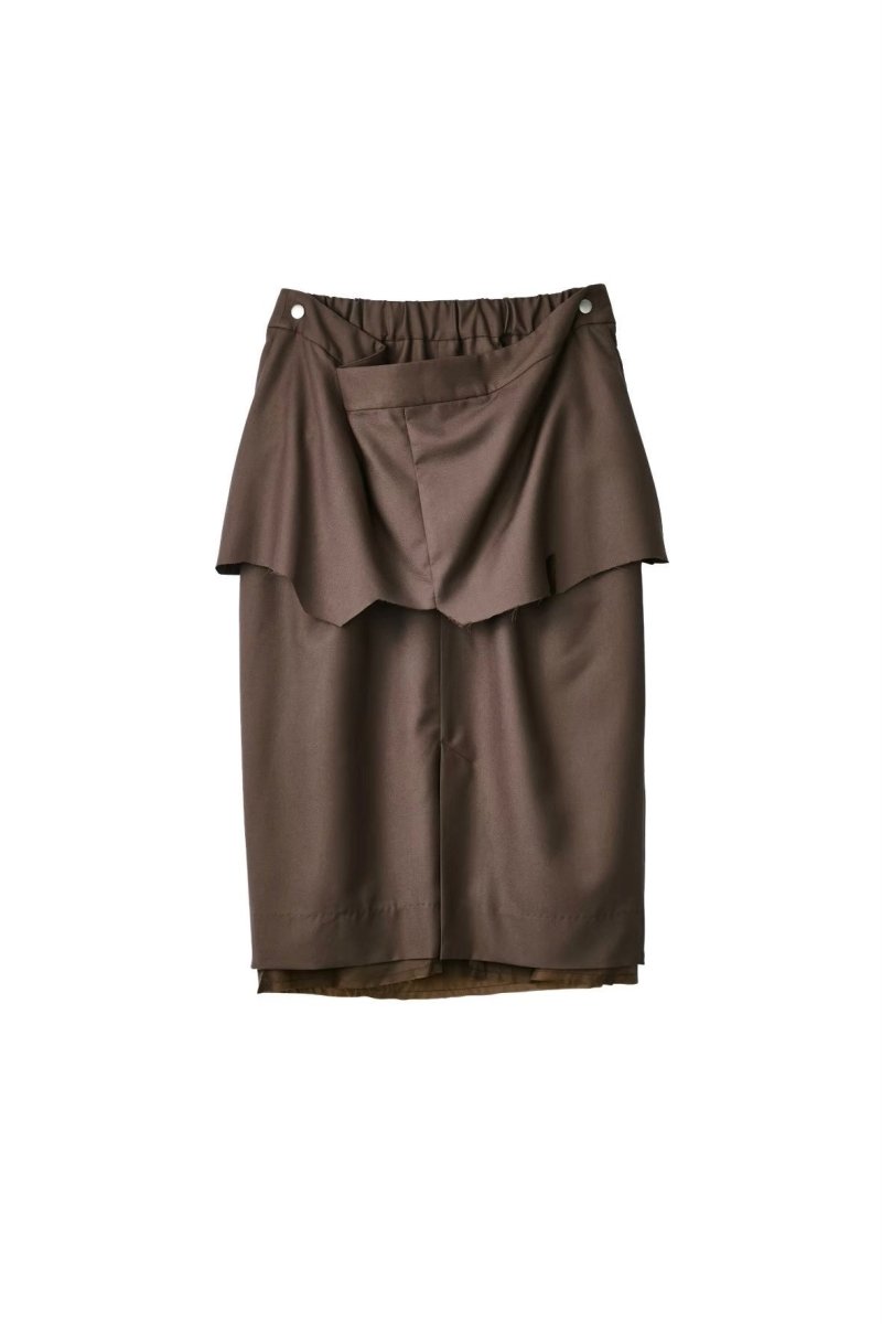 cut layered mid length skirt/brown