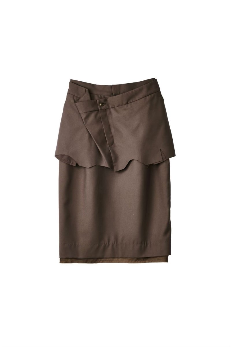 cut layered mid length skirt/brown