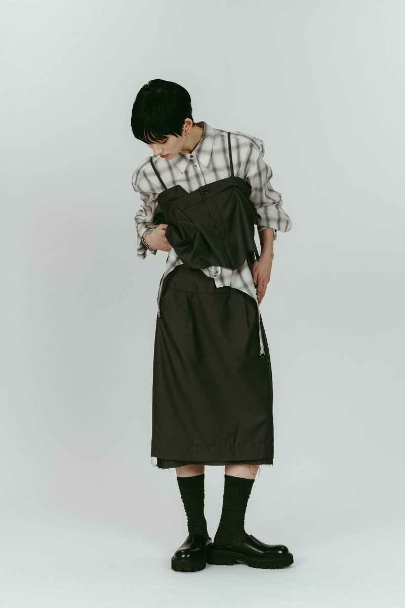 cut layered mid length skirt/gray - KNUTH MARF