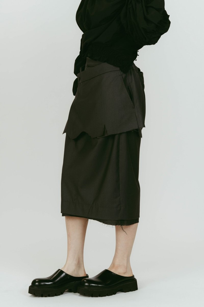cut layered mid length skirt/gray - KNUTH MARF