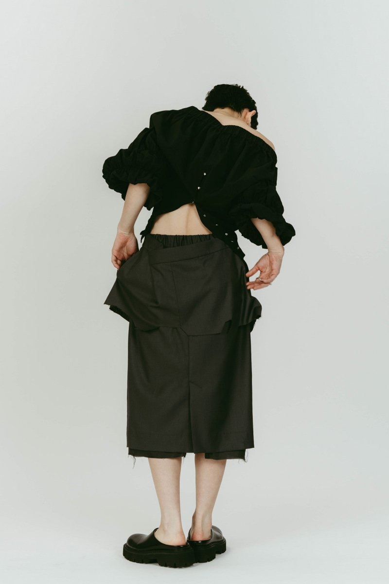 cut layered mid length skirt/gray - KNUTH MARF