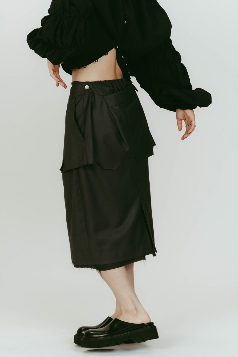 cut layered mid length skirt/gray - KNUTH MARF