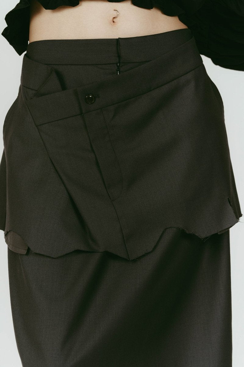 cut layered mid length skirt/gray - KNUTH MARF
