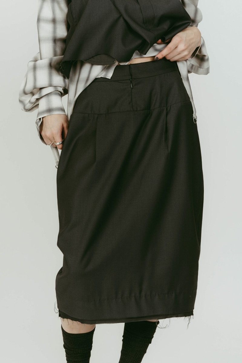 cut layered mid length skirt/gray - KNUTH MARF