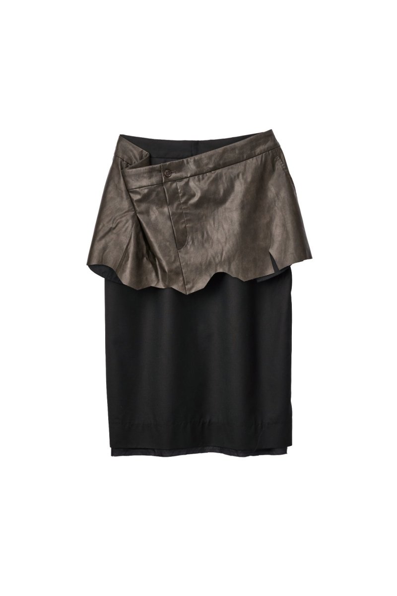 cut layered mid length skirt/leatherblack