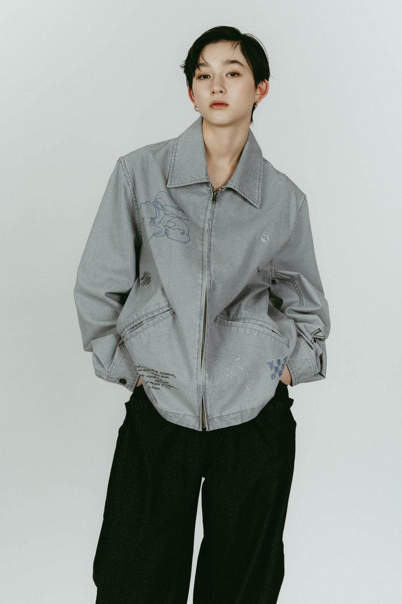 embroidered jacket(unisex)/blue