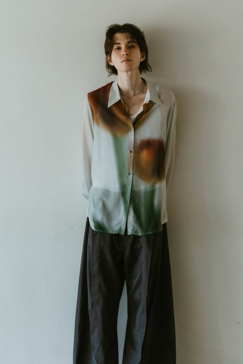 flower print sheer shirt/blue - KNUTH MARF