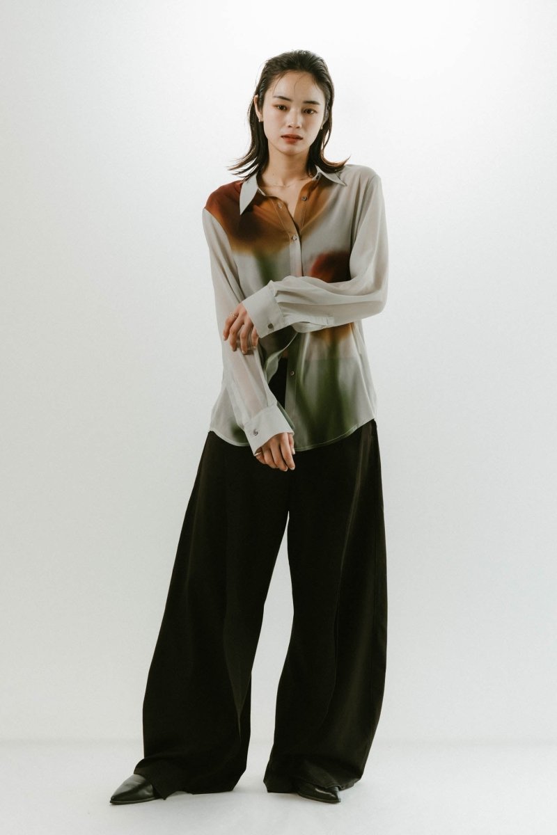flower print sheer shirt/blue - KNUTH MARF