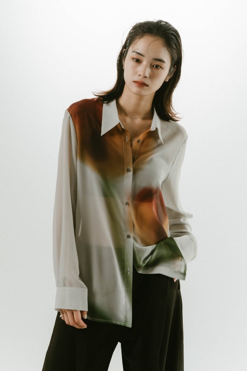 flower print sheer shirt/blue - KNUTH MARF