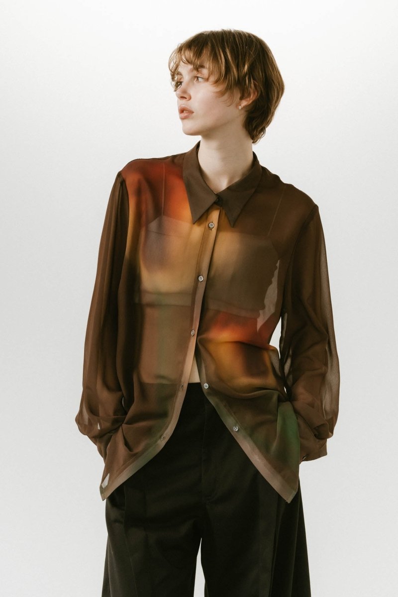 flower print sheer shirt/brown - KNUTH MARF