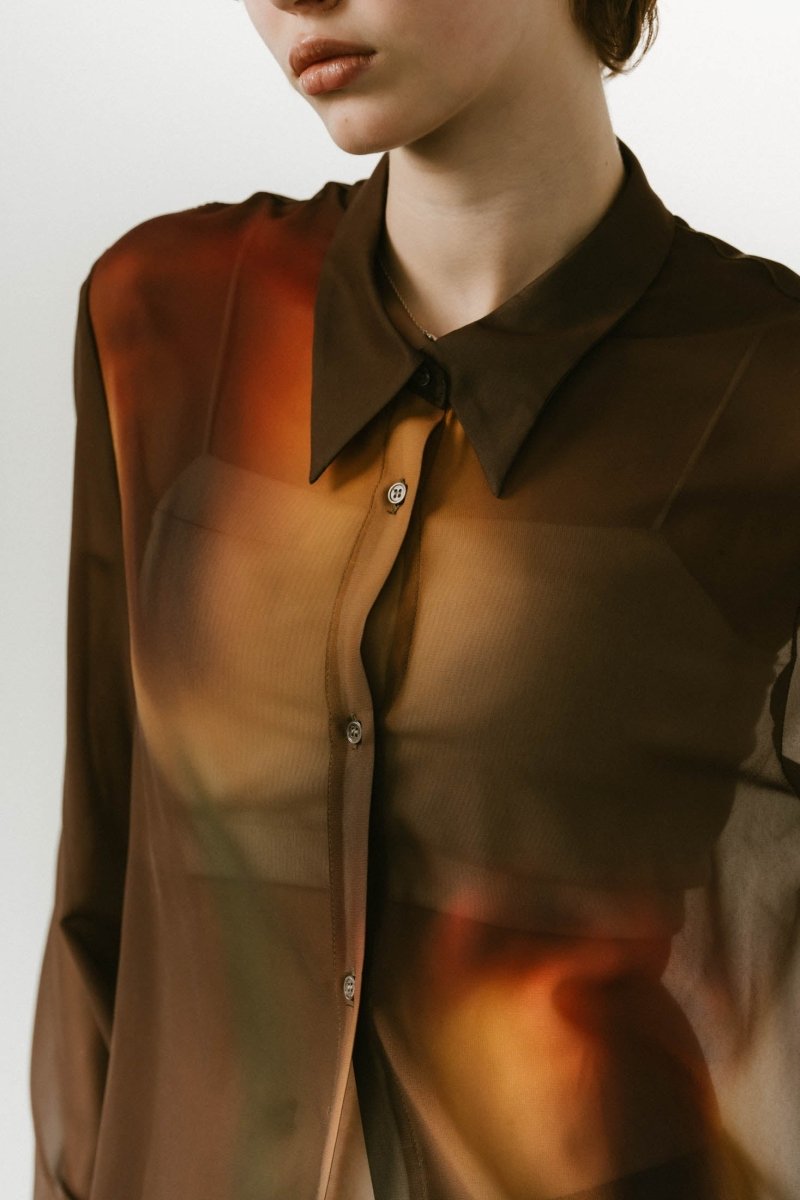 flower print sheer shirt/brown - KNUTH MARF