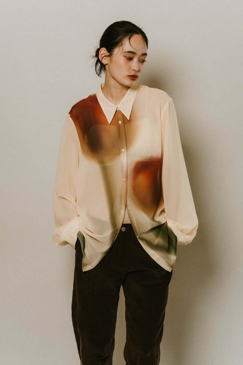 flower print sheer shirt/yellow - KNUTH MARF