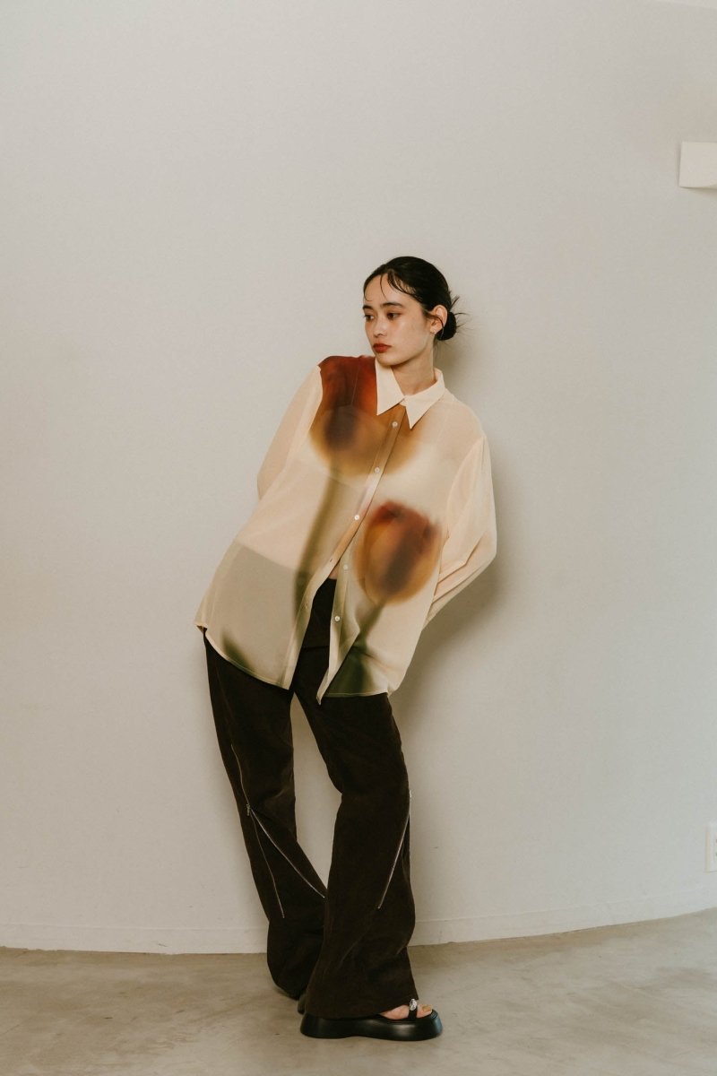 flower print sheer shirt/yellow - KNUTH MARF