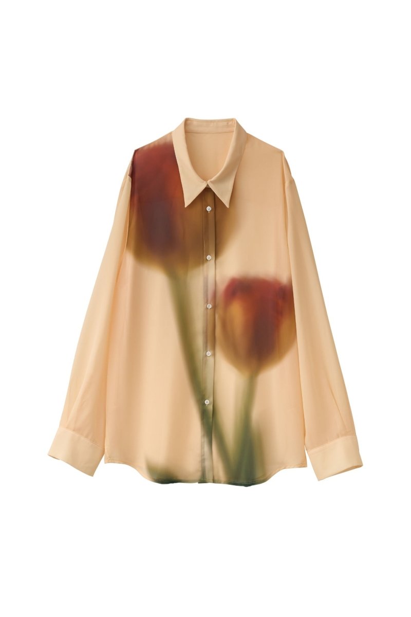flower print sheer shirt/yellow - KNUTH MARF