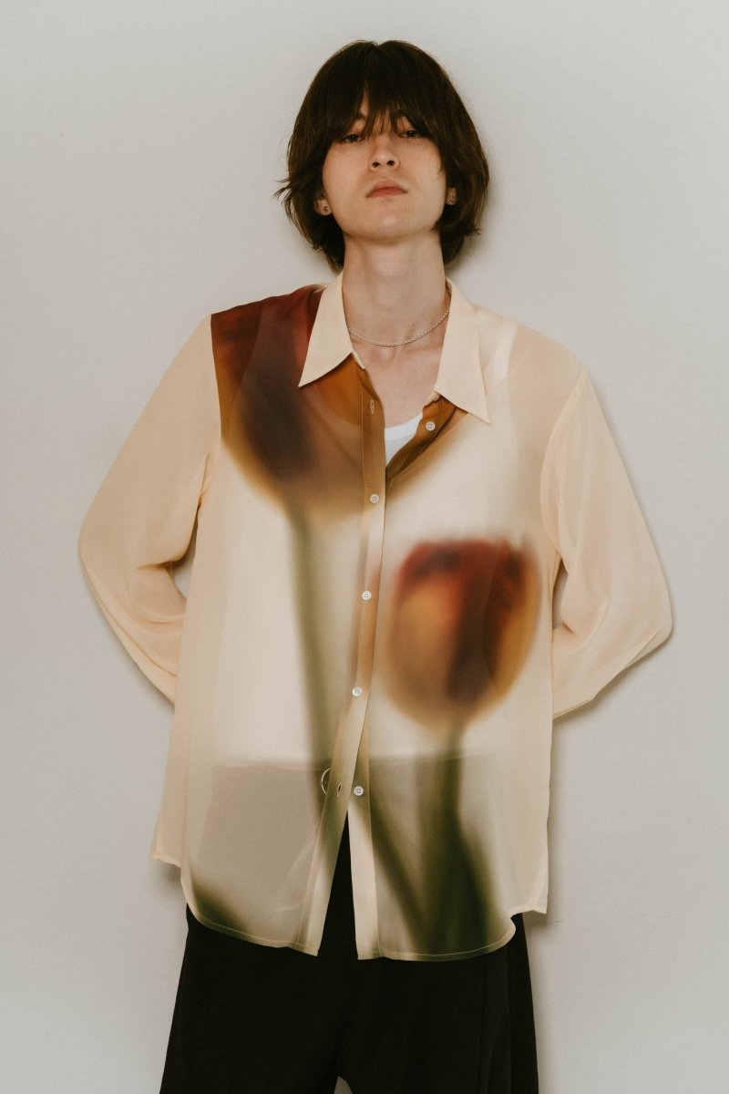 flower print sheer shirt/yellow - KNUTH MARF
