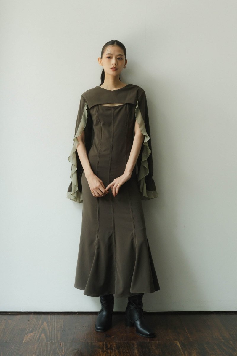 frill sleeves one piece/khaki