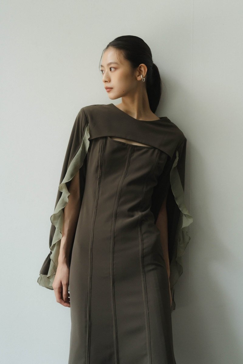 frill sleeves one piece/khaki