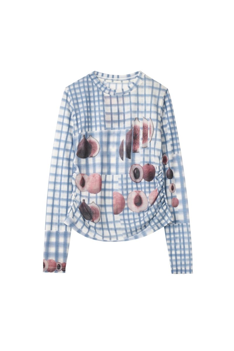 トップス Knuth Marf fruit-check print knit fruit-check print knit/blue | KNUTH MARF