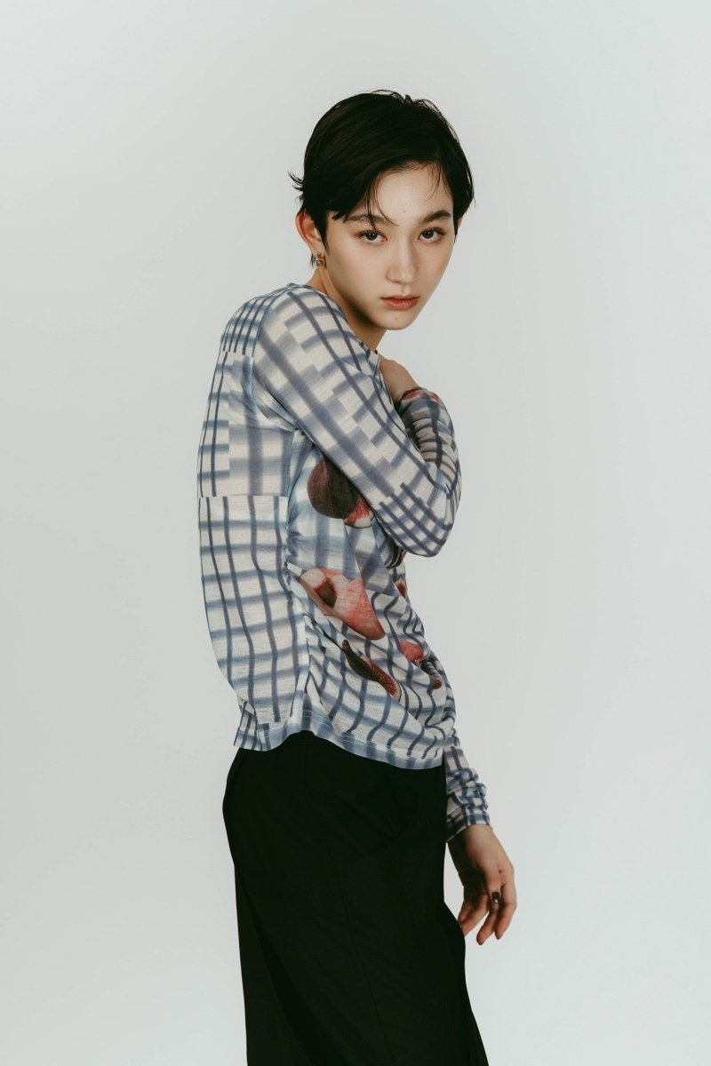トップス Knuth Marf fruit-check print knit fruit-check print knit/blue | KNUTH MARF