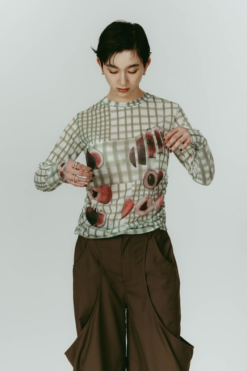 Knuth Marf チェック柄ニット fruit-check print knit/green | KNUTH MARF