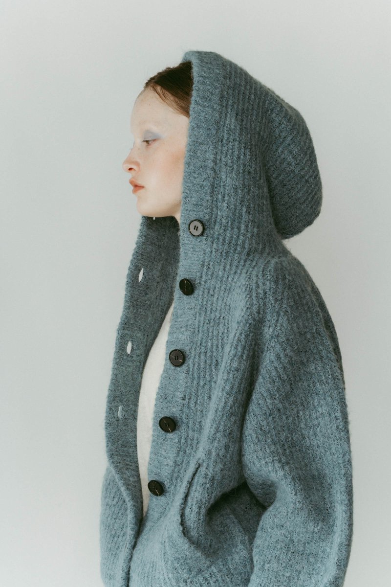 hooded cardigan knit/blue - KNUTH MARF