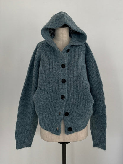 hooded cardigan knit/blue - KNUTH MARF