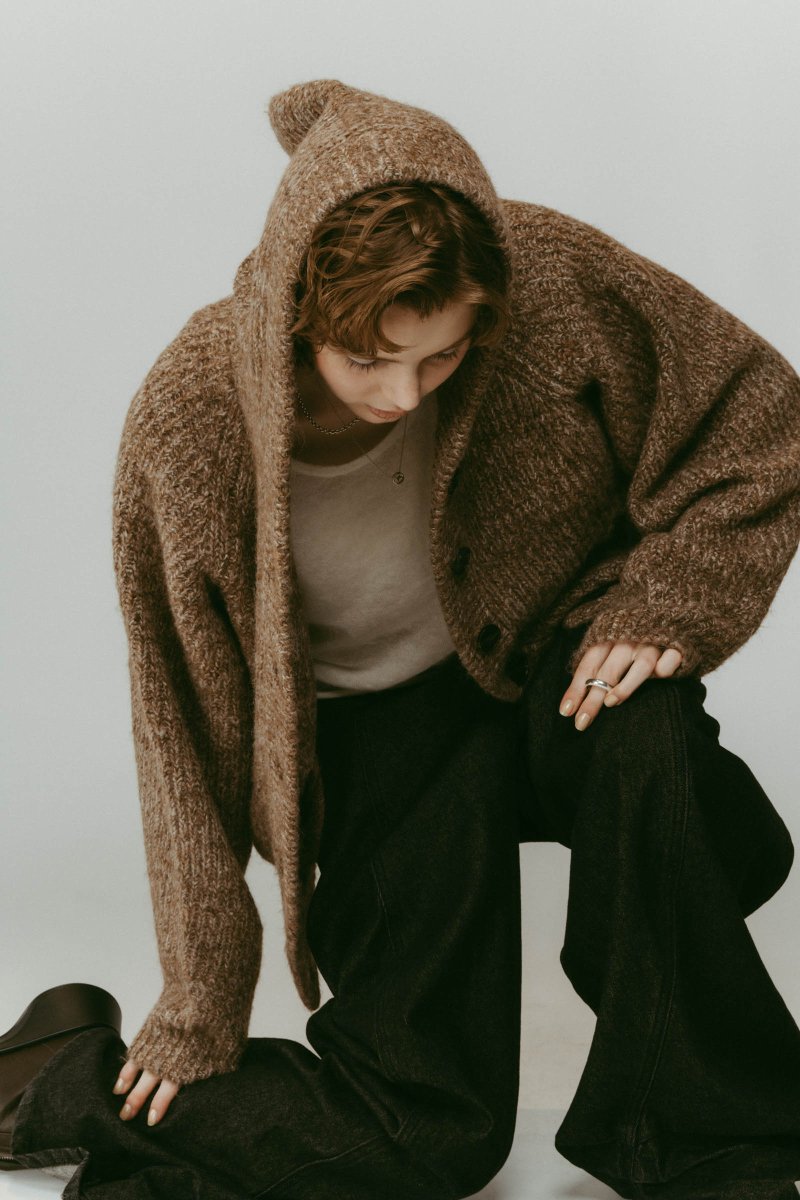 hooded cardigan knit/brown - KNUTH MARF