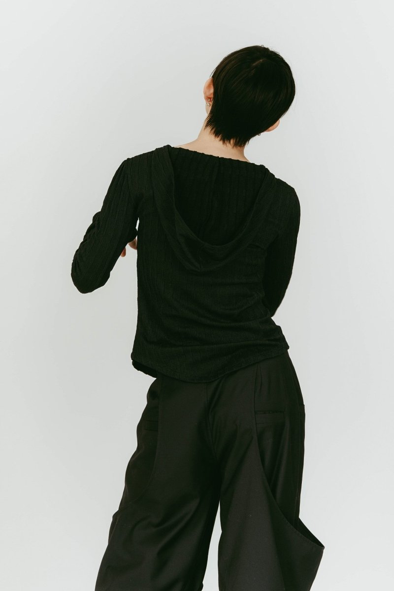 hooded jacquard top/black - KNUTH MARF
