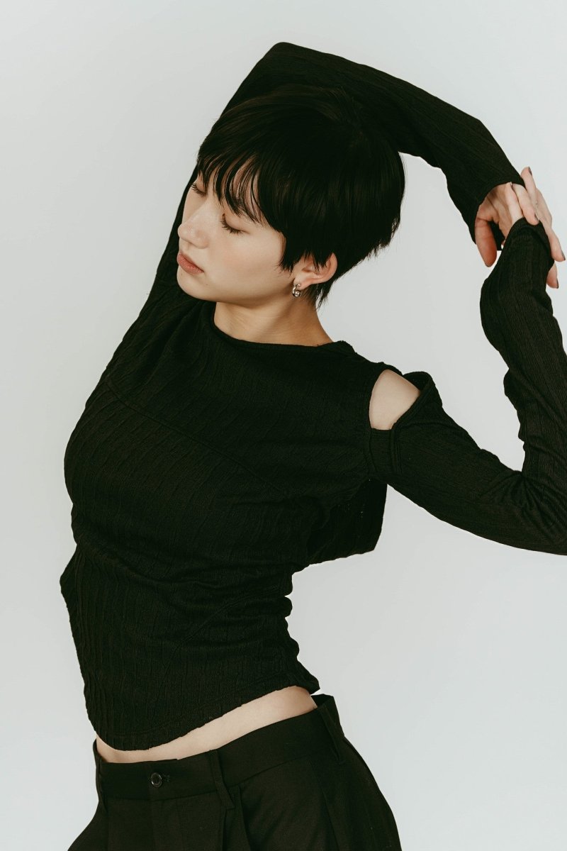 hooded jacquard top/black - KNUTH MARF