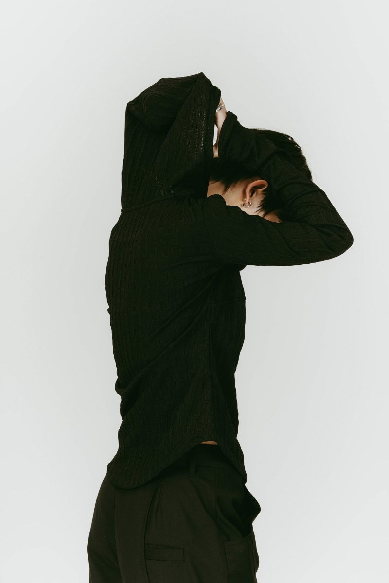 hooded jacquard top/black - KNUTH MARF