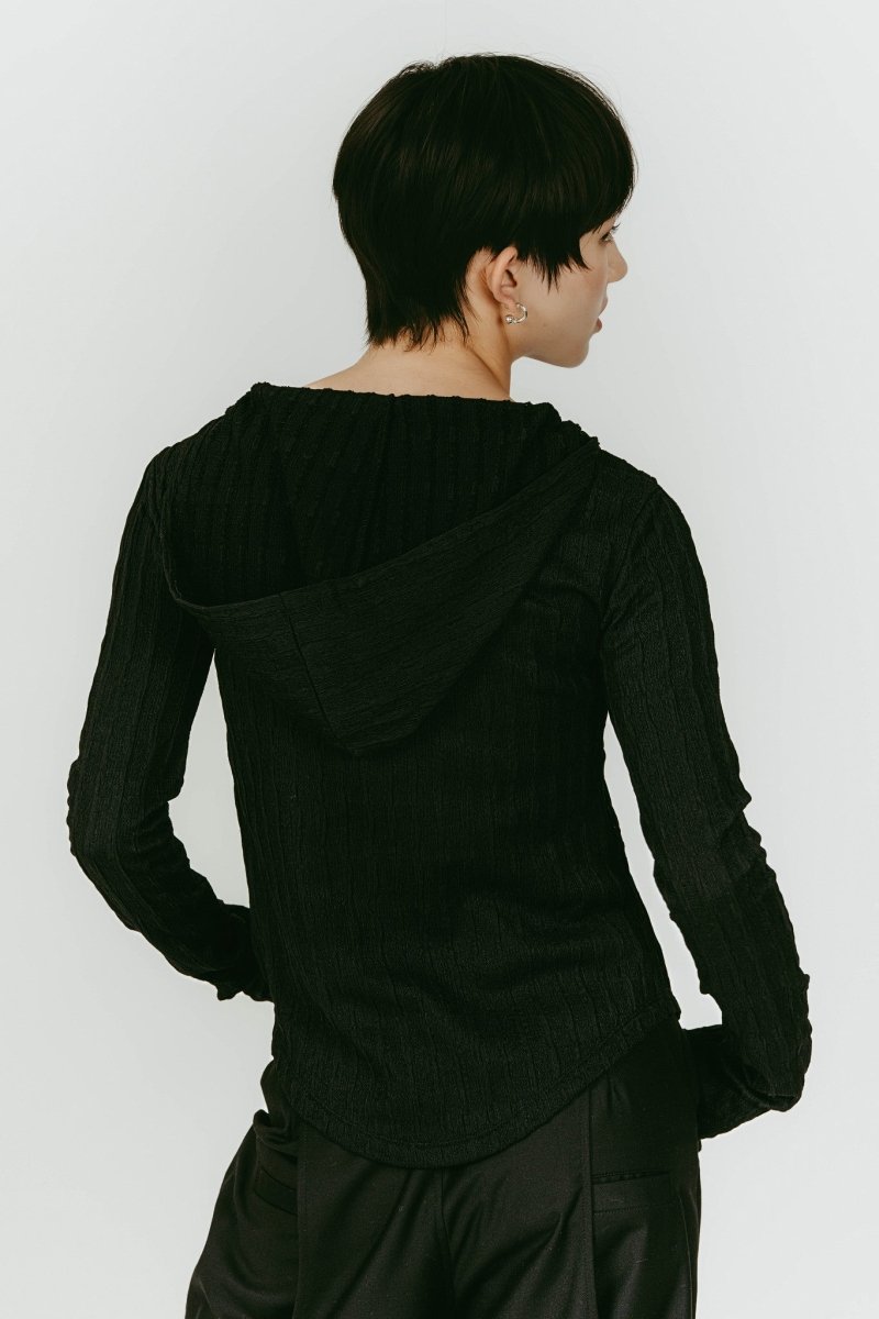 hooded jacquard top/black - KNUTH MARF