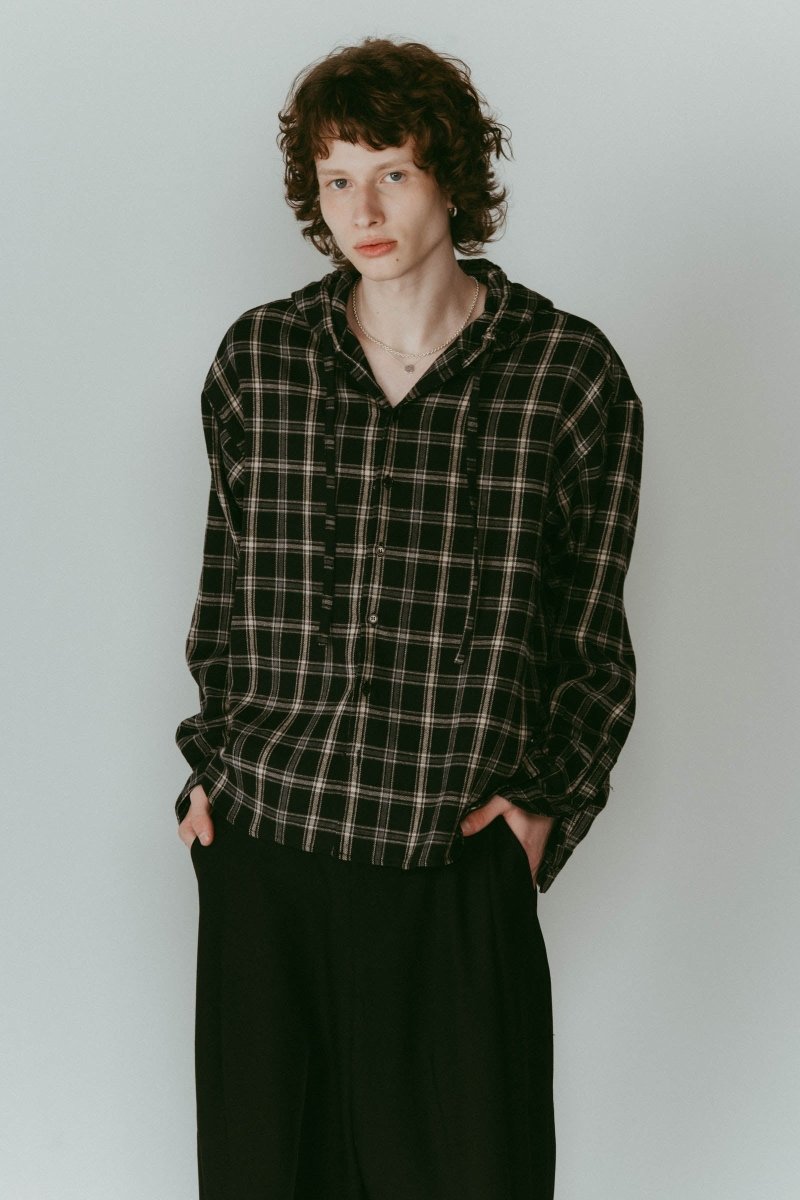 hooded over shirts(unisex)/checkblack - KNUTH MARF