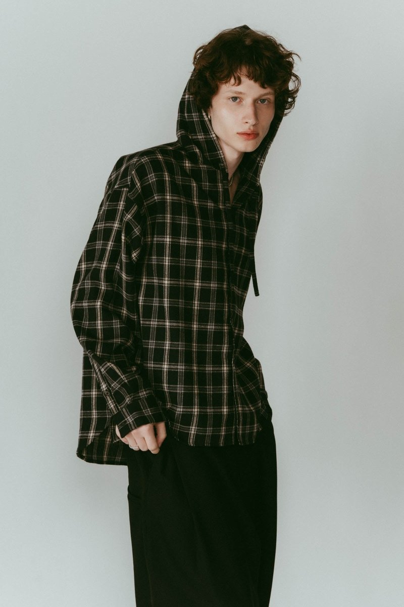 hooded over shirts(unisex)/checkblack - KNUTH MARF