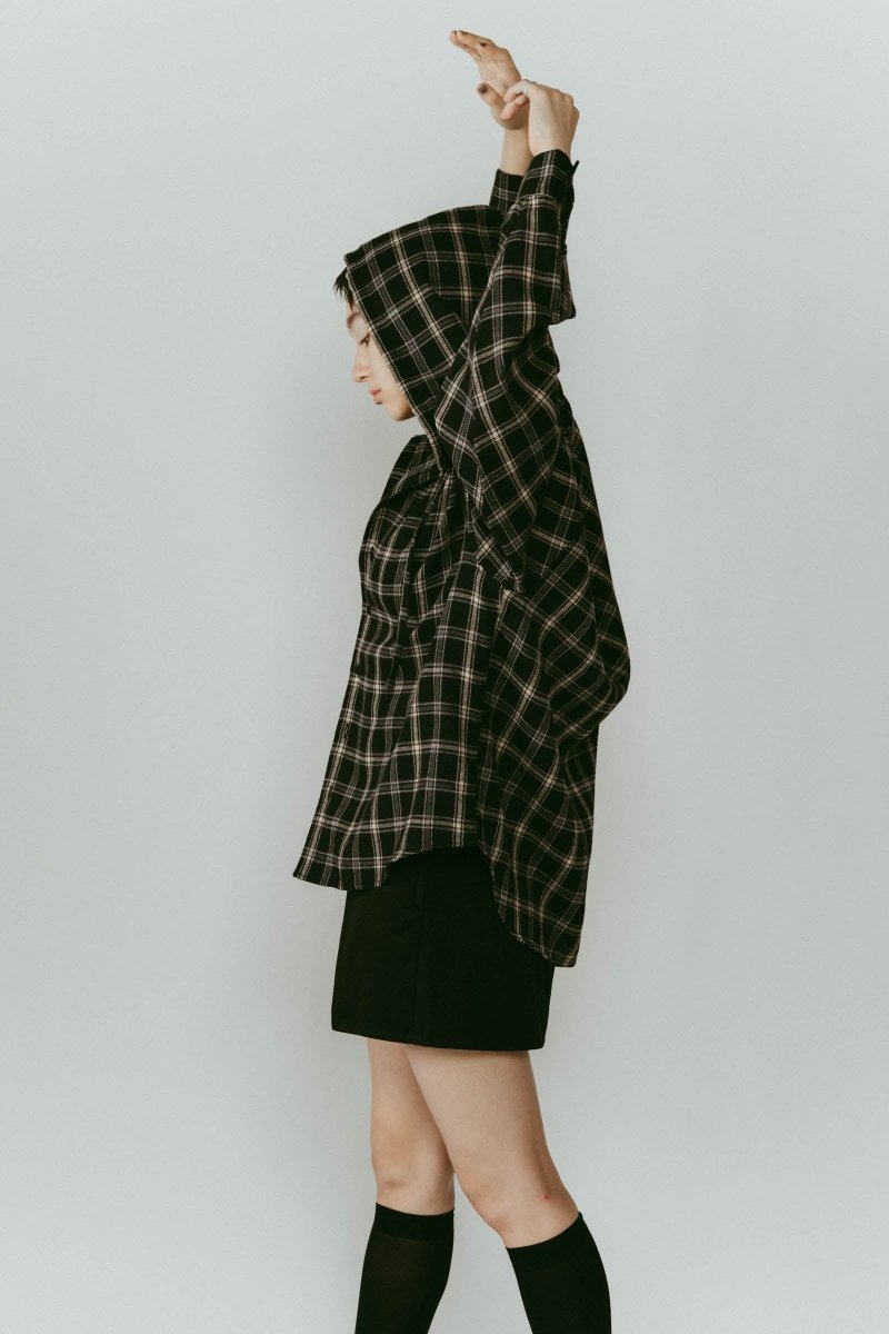 hooded over shirts(unisex)/checkblack - KNUTH MARF