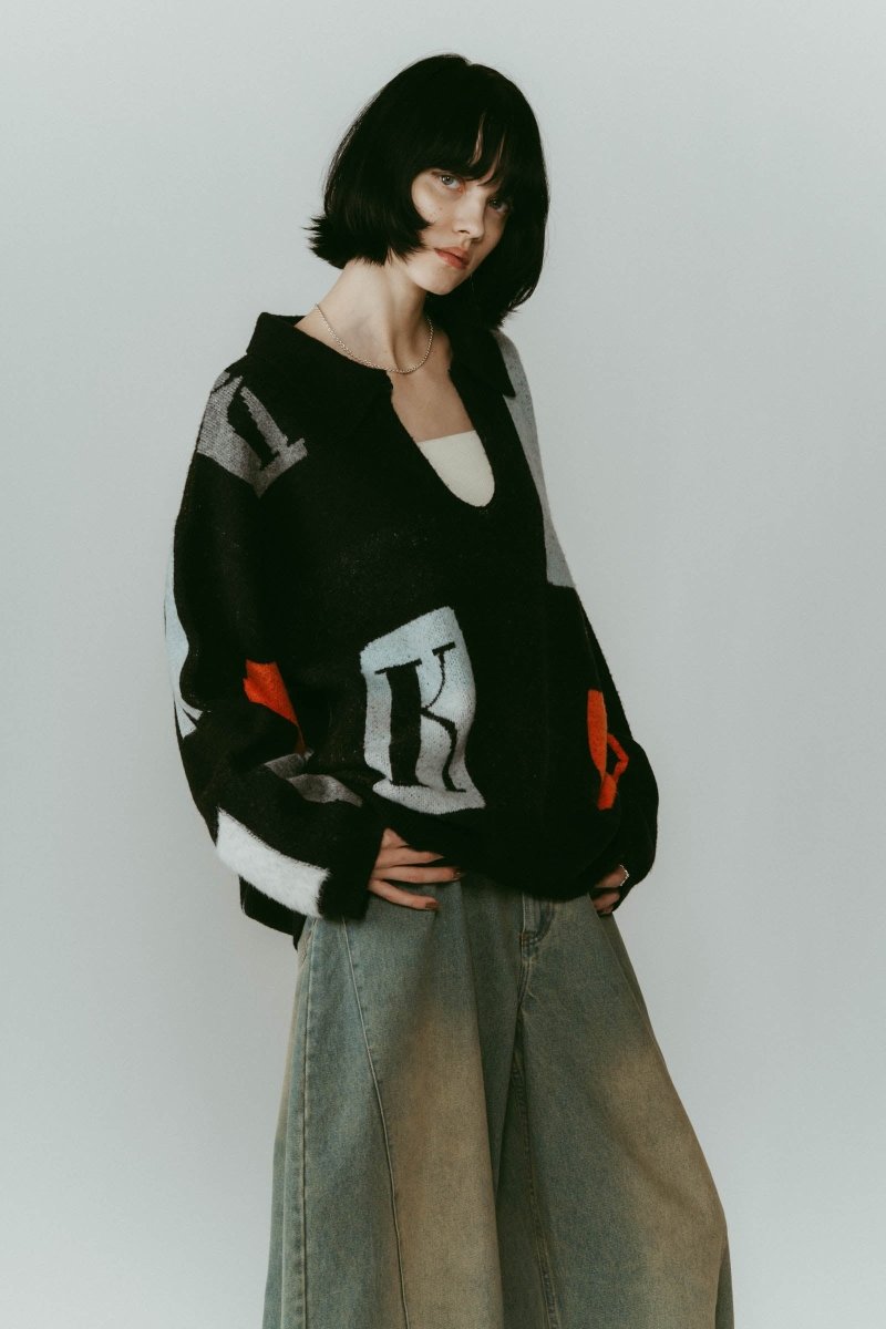 K design knit pullover(unisex)/black - KNUTH MARF