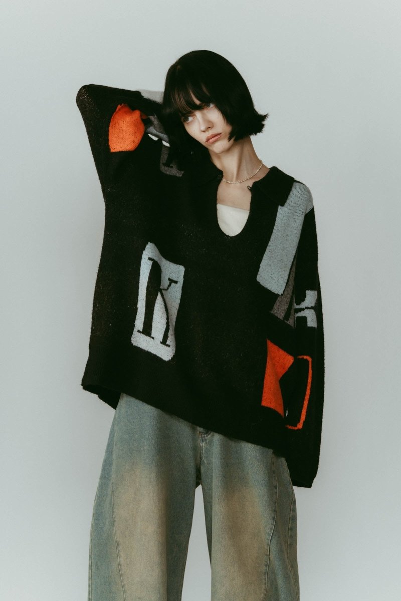 K design knit pullover(unisex)/black - KNUTH MARF