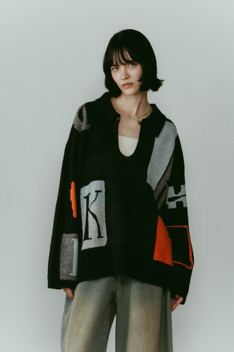 K design knit pullover(unisex)/black - KNUTH MARF