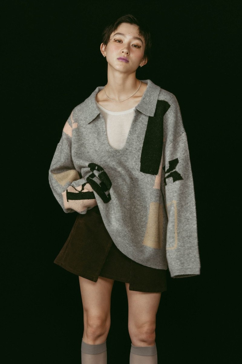 K design knit pullover(unisex/gray - KNUTH MARF