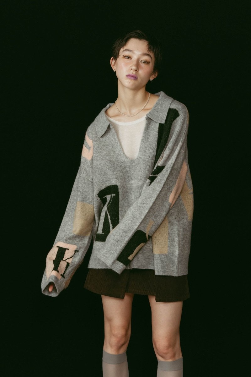 K design knit pullover(unisex/gray - KNUTH MARF