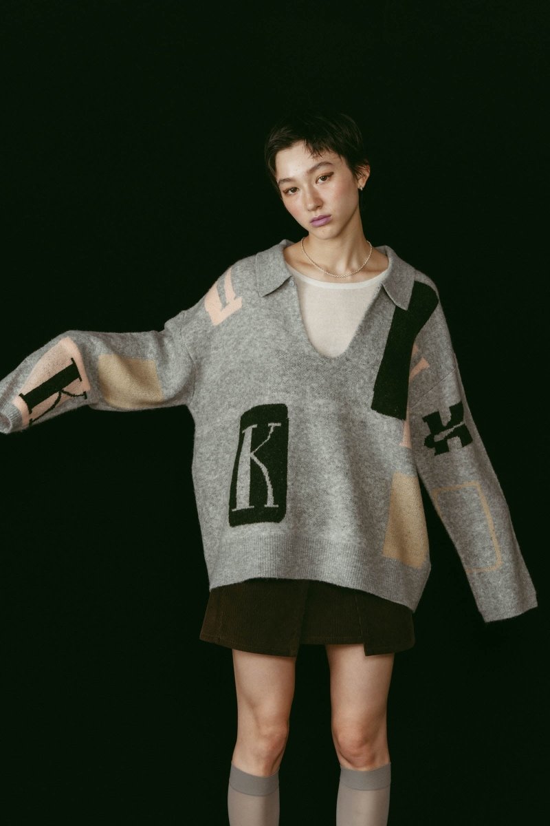 K design knit pullover(unisex/gray - KNUTH MARF