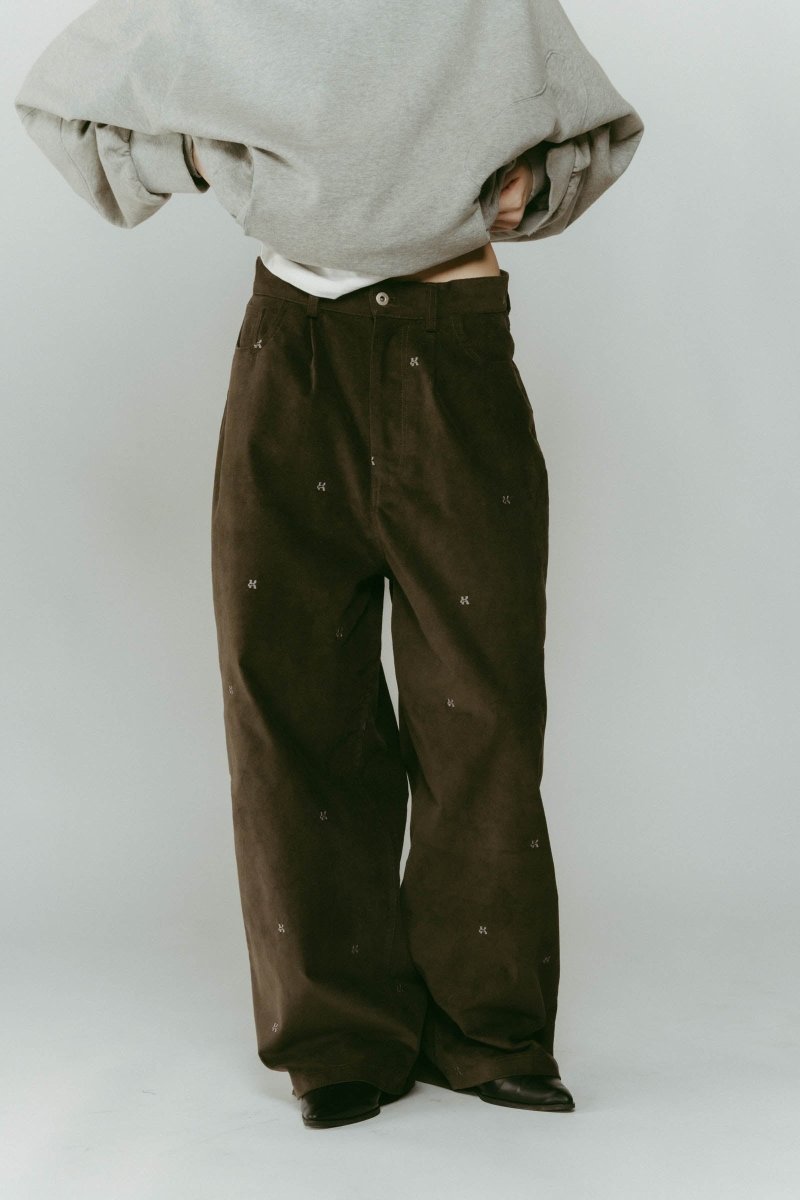 K motif velveteen pants(unisex)/graykhaki - KNUTH MARF