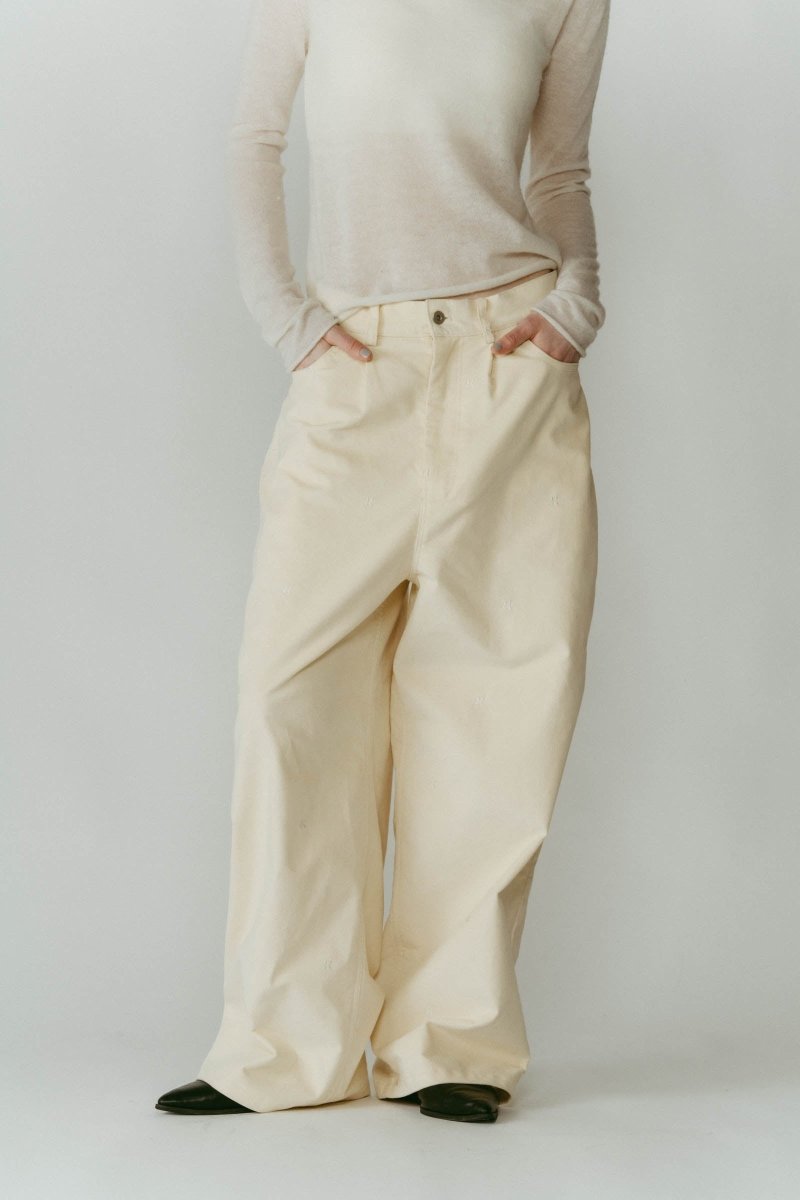 K motif velveteen pants(unisex)/ivory